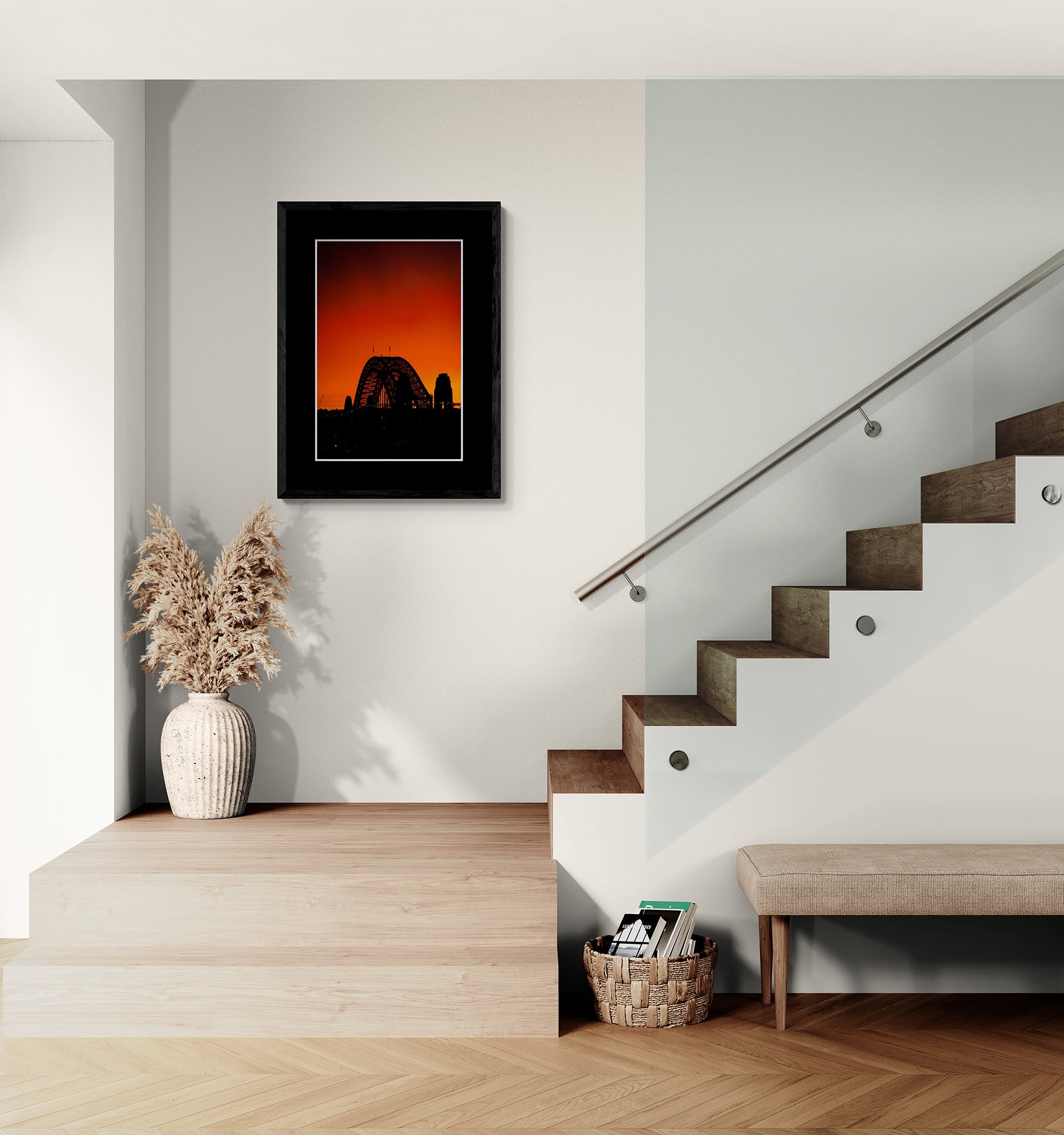 Orange Harbout -  Fine art print of Sydney Harbour Bridge by Rochelle Salava | Salava Fine Art. Print with black mat and black frame.