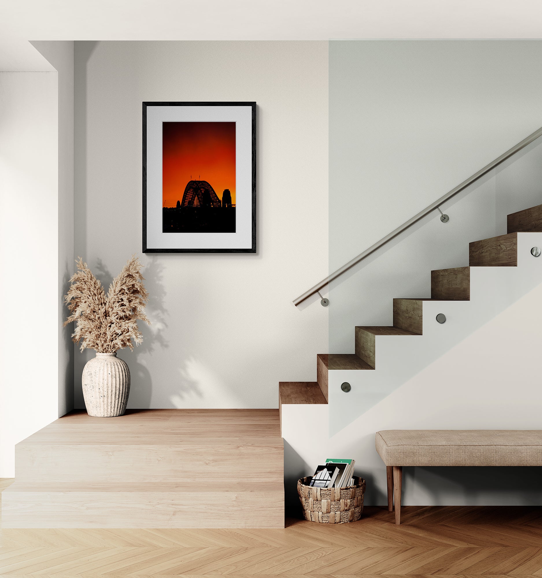 Orange Harbout -  Fine art print of Sydney Harbour Bridge by Rochelle Salava | Salava Fine Art. Print with white mat and black frame.