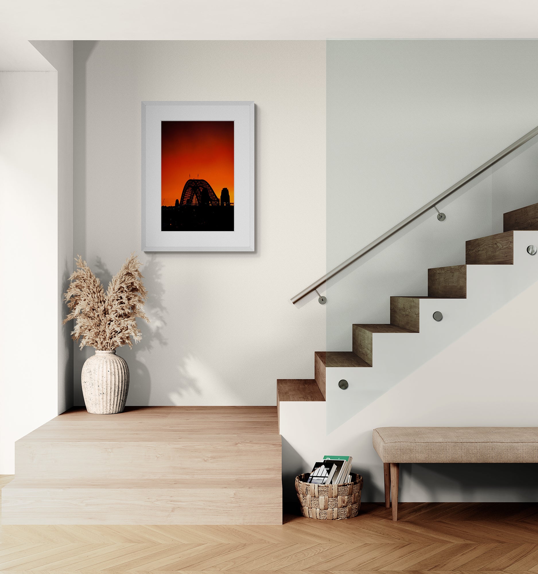 Orange Harbout -  Fine art print of Sydney Harbour Bridge by Rochelle Salava | Salava Fine Art. Print with white mat and white frame.